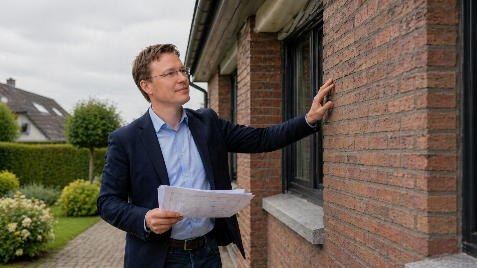 Immobiliengutachter untersucht Gebäude in Hannover zur Bestimmung der wirtschaftlichen Nutzungsdauer
